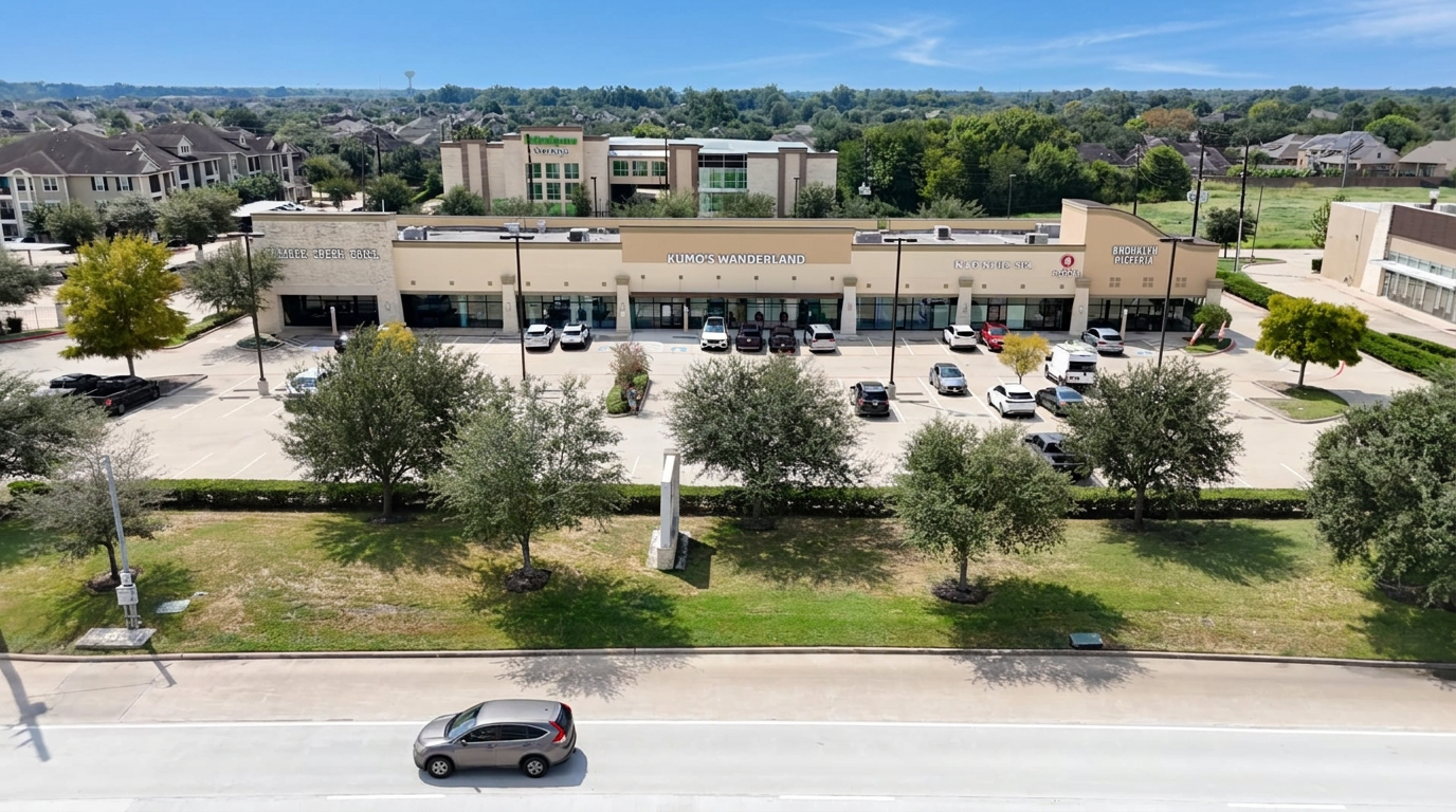 Aerial view of a Houston retail center